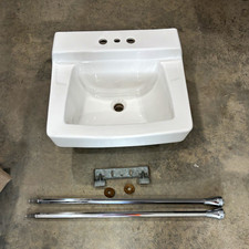 White 20in Wall-Mount Ceramic Bathroom Sink, 3-Hole 4in Centerset, Overflow