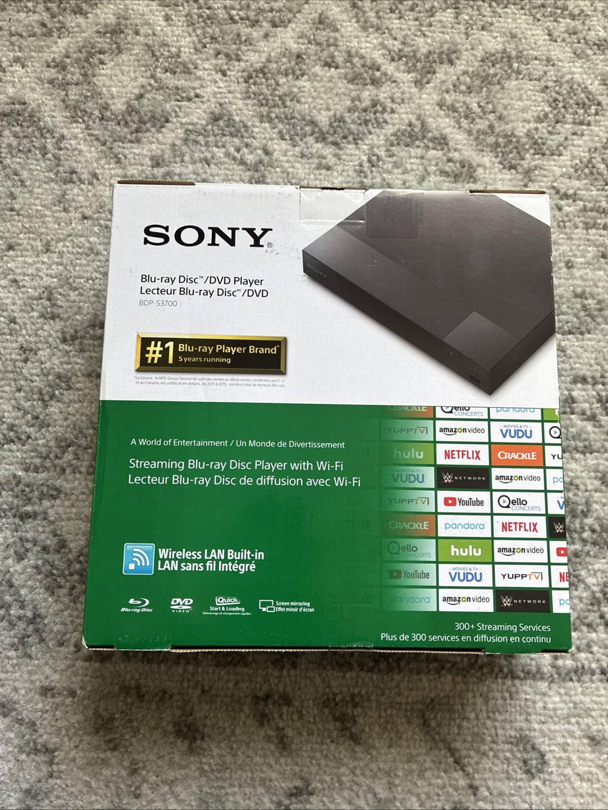 Sony BDP-S3700 Streaming Blu-Ray DVD Disc Player Wi-Fi Wireless LAN Sealed New