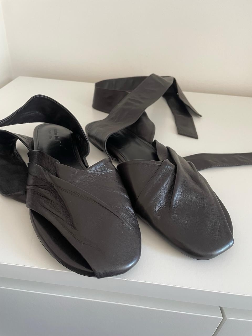 MASSIMO DUTTI BROWN TIED LEATHER BALLET FLATS SIZE 41 BRAND NEW