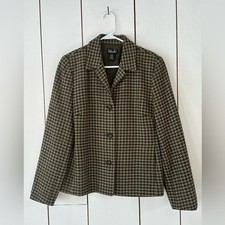 VTG 90 s Houndstooth Blazer Jacket 12 Forest Green Tan Academia Poetcore