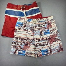 Caribbean Joe Mens Red Striped Swim Trunks Mesh Lined Board Shorts Size Large