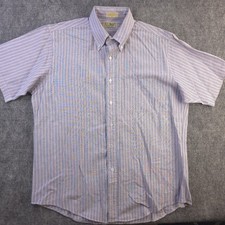 LL Bean Freeport Maine Shirt 16.5 Short Sleeve Button Down Vertical Striped