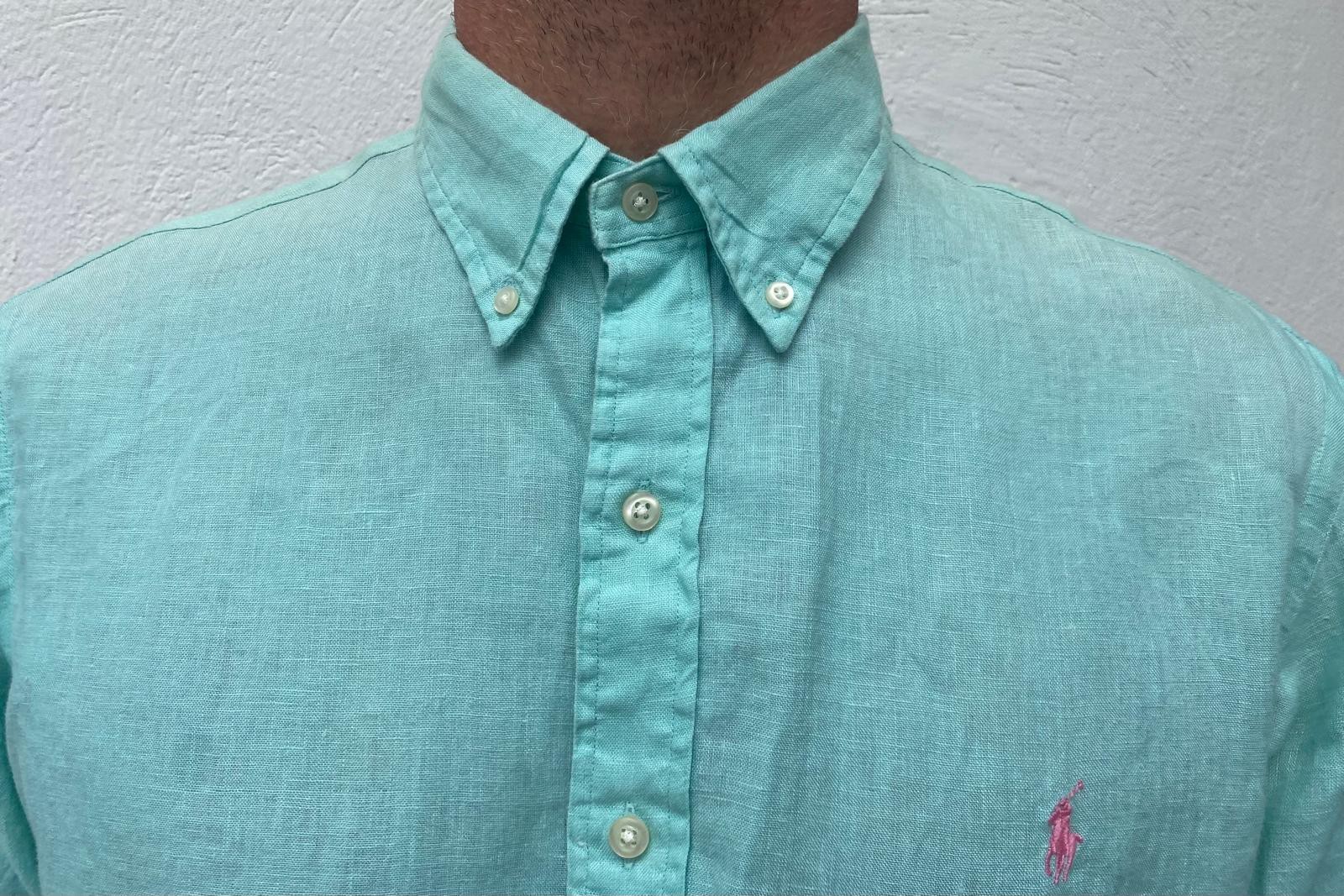 Ralph Lauren Men's Green Linen Shirt Size 42 UK Vintage RRP £150 image 7