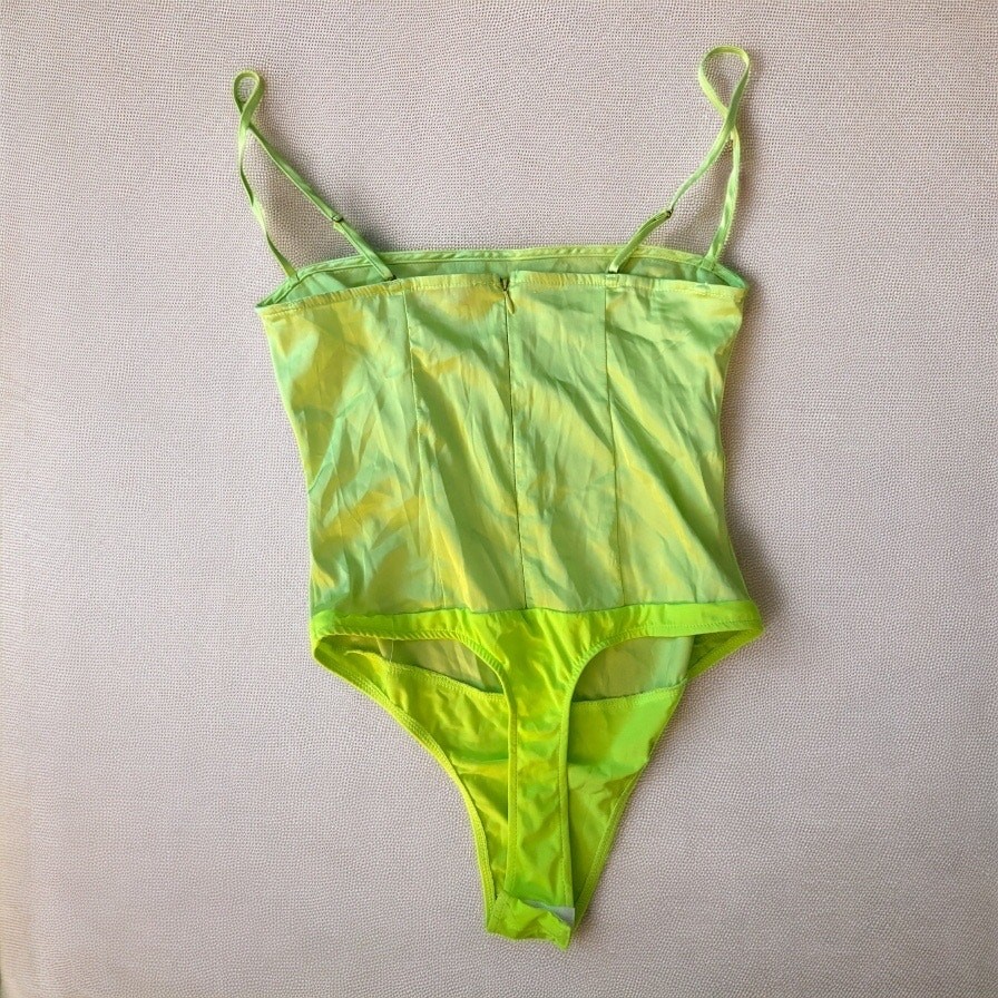 We Wore What Strappy Bodysuit Neon Lime Green Small View 4
