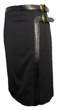 Vintage Gucci Tom Ford  Black Wrap Skirt Bamboo Buckle Leather Trim 40
