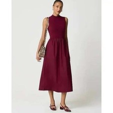 NWT J. Crew Mockneck Knit Mixed Media Dress Burgundy Midi Sz ST Small Tall