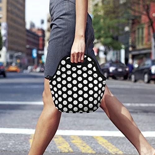 Insulated Neoprene Lunch Tote Machine Washable Big Dot Black White - Image 2 of 4