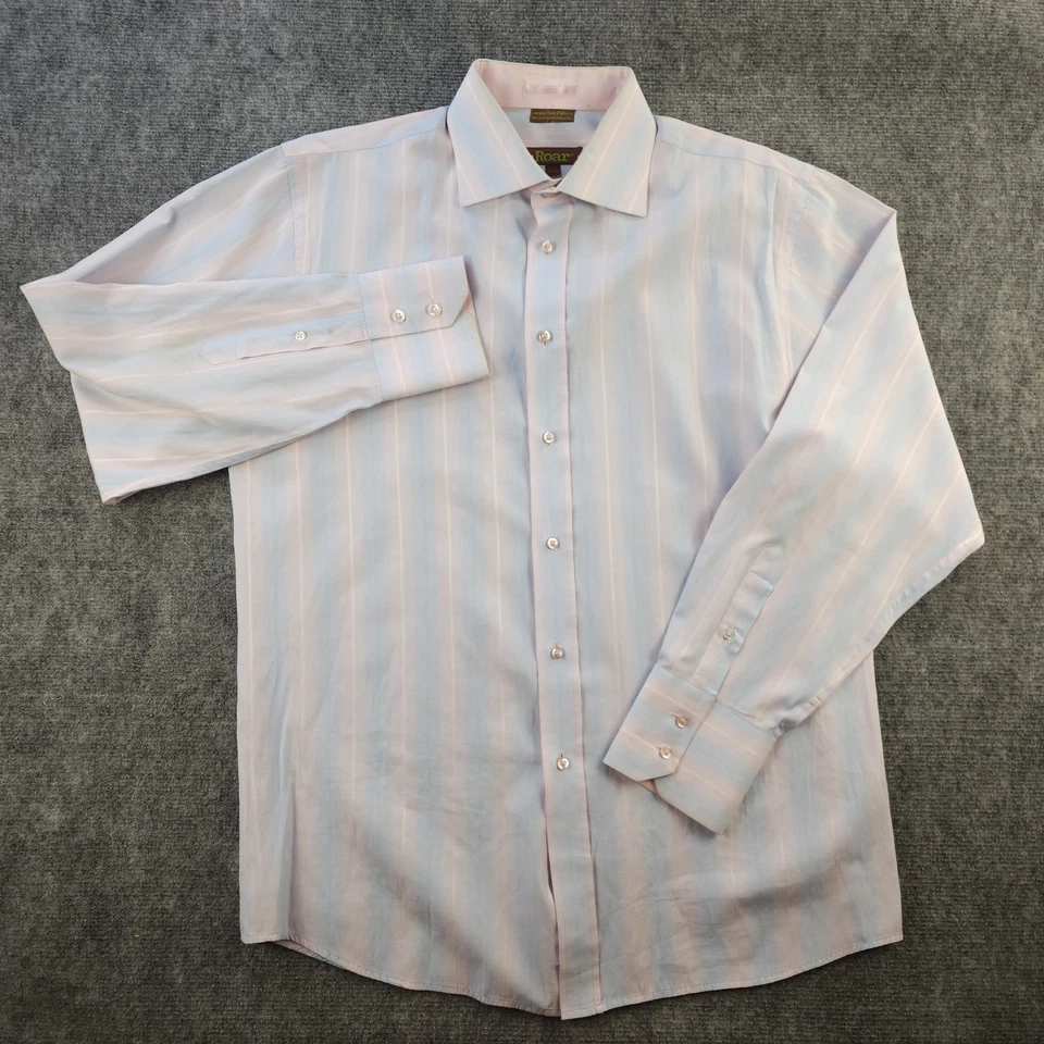 Roar Shirt Large Pink Blue Striped Long Sleeve Button Up Spread Collar - Image 2 of 4