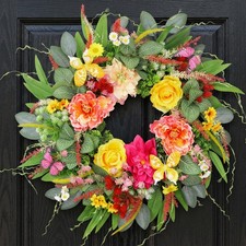 Spring Wreaths for Front Door 24 Inch Artificial Butterfly Wreath with Butter...