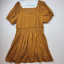 Old Navy Dress Womens XXL Brown Puff Sleeve Square Neck Smocked Waist Mini Boho