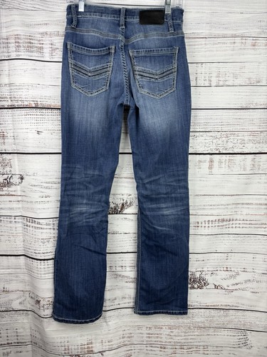 BKE Jake Bootleg Buckle Jeans Mens 29R Distressed Whiskering Stretch Embroidered - Picture 8 of 12
