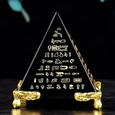 1PC Natural Ancient Egyptian scripture Obsidian Quartz Carved Pyramid Healing 