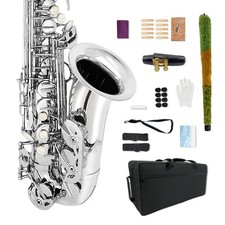 Saxofón Alto E Saxo Plano Lacado Plateado Saxo Completo Kit Con Estuche de Transporte, Boquilla
