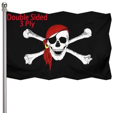 Pirate Jolly Roger Bandana Flag 3x5 Outdoor Double Sided 3 Ply Pirate Flag wi...