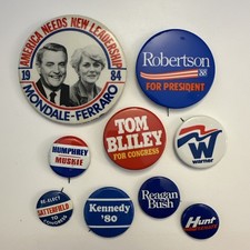 Lot of 9 Political Pinback buttons, Mixed Parties, Mixed Eras, Kennedy, Humphrey