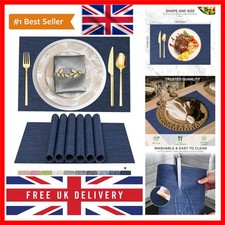 Image of Placemats Navy Blue Table Mats Set of 6 Woven Vinyl Place Mats for Dinner Tab...