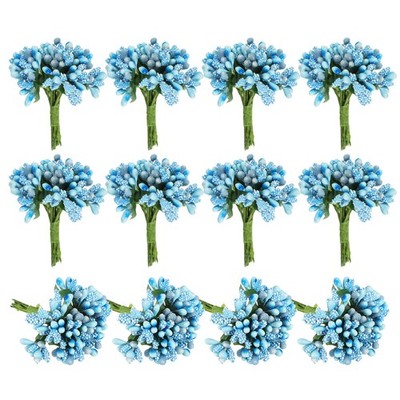 144Pcs Mini Artificial Pip Berry Picks Bunch, Fruit Flower Stamens, Blue