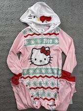 Sanrio Hello Kitty Girls Youth XS 4/5 Pink One Piece Pajamas Hooded Union Suit