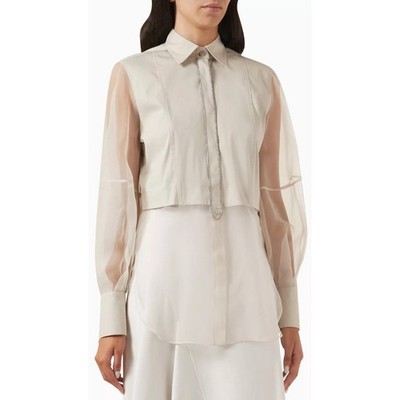 NWD Brunello Cucinelli Monili Trim Shirt in Cotton Silk Blend Beige Wome G1N