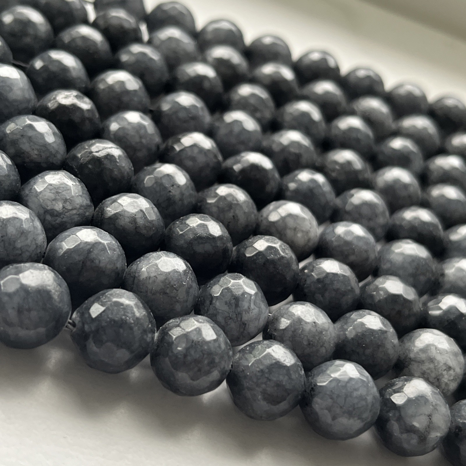 Natural Faceted Black Gray Labradorite Round Beads 12mm 15