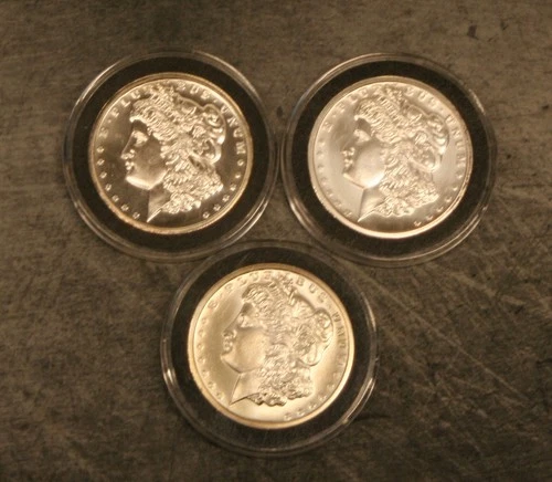 Lot of 3– 1 oz .999 Fine Silver Rounds – Morgan Dollar Design – Generic Bullion