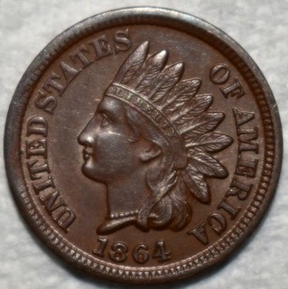 AU UNC 1864 Bronze Indian Head Cent Highly Lustrous w/ Heavily Rotated Reverse.