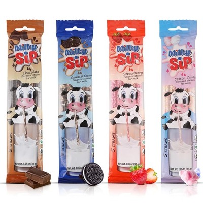 20 Milky Sip Flavored Straws for Milk - 4 4 Packs Each 5 Straws, Transparent