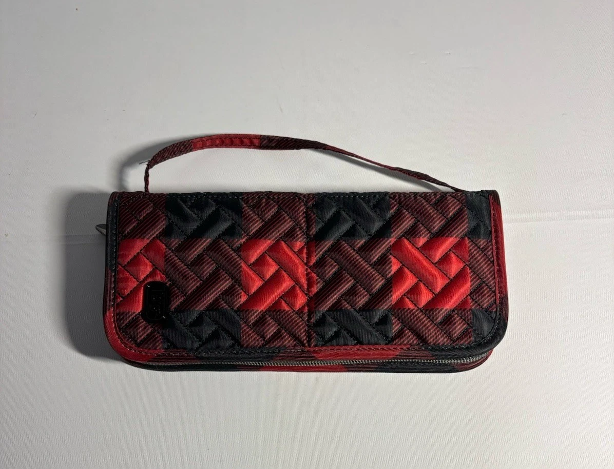Lug Sleeper Cosmetic Brush Holder Red Black Plaid Makeup Organizer Zipper
