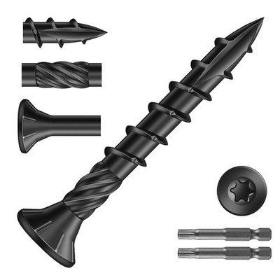 SG TZH #8 x 1-1/4'' Deck Screws (398Pcs) 2lb. Carbon Steel, Black, Flat Head, ...
