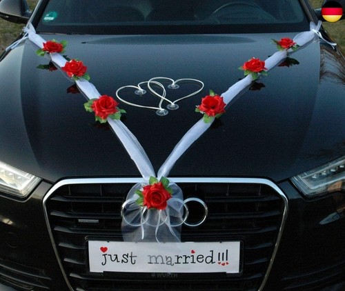ORGANZA M + HERZEN Braut Paar Rose Deko Dekoration Autoschmuck Hochzeit Car - Bild 3 von 5