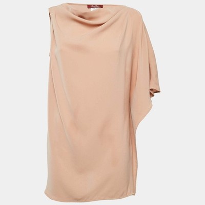 Max Mara Studio Light Brown Crepe Draped Neck Top M