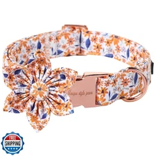 Unique Style Paws Autumn Leaf Collar with Flower Bow Blue Leaf Fl
