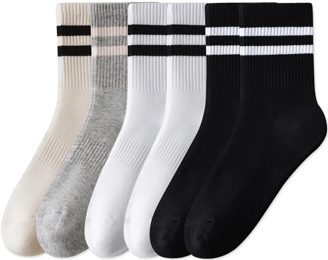 Womens Striped Crew Socks Cotton Cozy Socks for Women Cute Soft Above Ankle S...