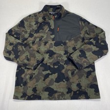 Starter Sweater Mens Medium Green Brown Camo Fleece Jacket Quarter Zip Large