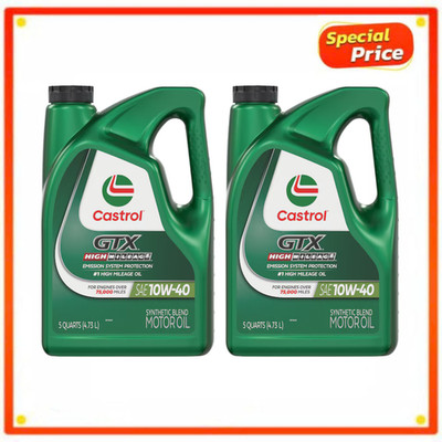 2 Pack Castrol 10W-40 GTX High Mileage Synthetic Blend Engine Motor Oil 5 Quart