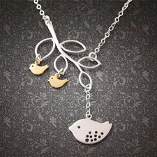925 Sterling Silver Mom Bird Necklace with 5 Baby Sparrows Gift Box