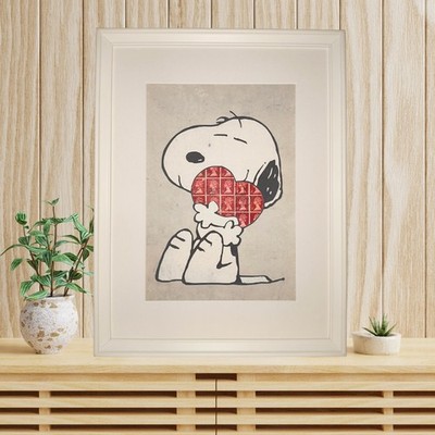 Snoopy - Modernes Gemälde auf echten englischen Briefmarken. inkl. Bilderrahmen 40x30
