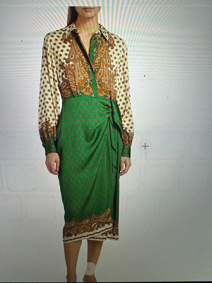 Nuevo Vestido Elie Tahari NARANJA Vero Midi Elástico Seda Decorado con Joya/Paisley 6 Foto 2 de 4