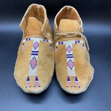 Vintage Crow Moccasins AUTHENTICATED Beaded Native American Handmade Mens