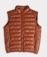 Leather Puffer Vest | Brown Leather Puffer Vest