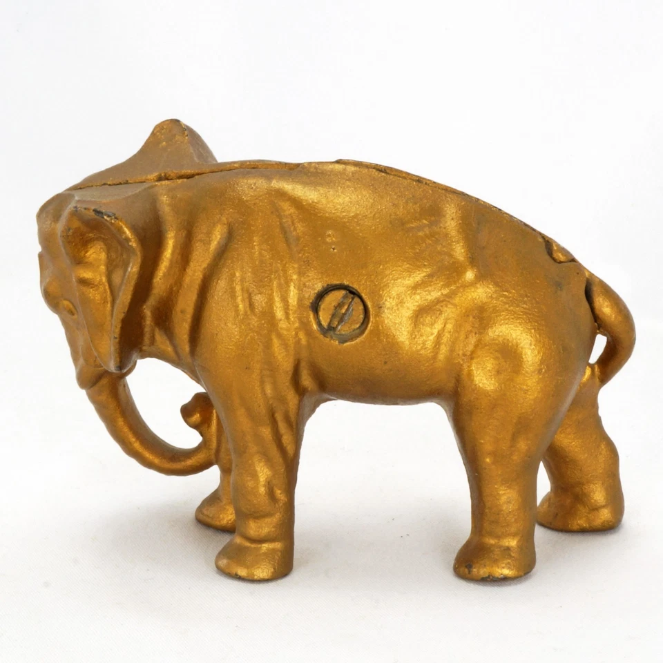 Antiguo banco de elefantes de hierro fundido pátina de oro alrededor de 1910 Foto 4 de 4