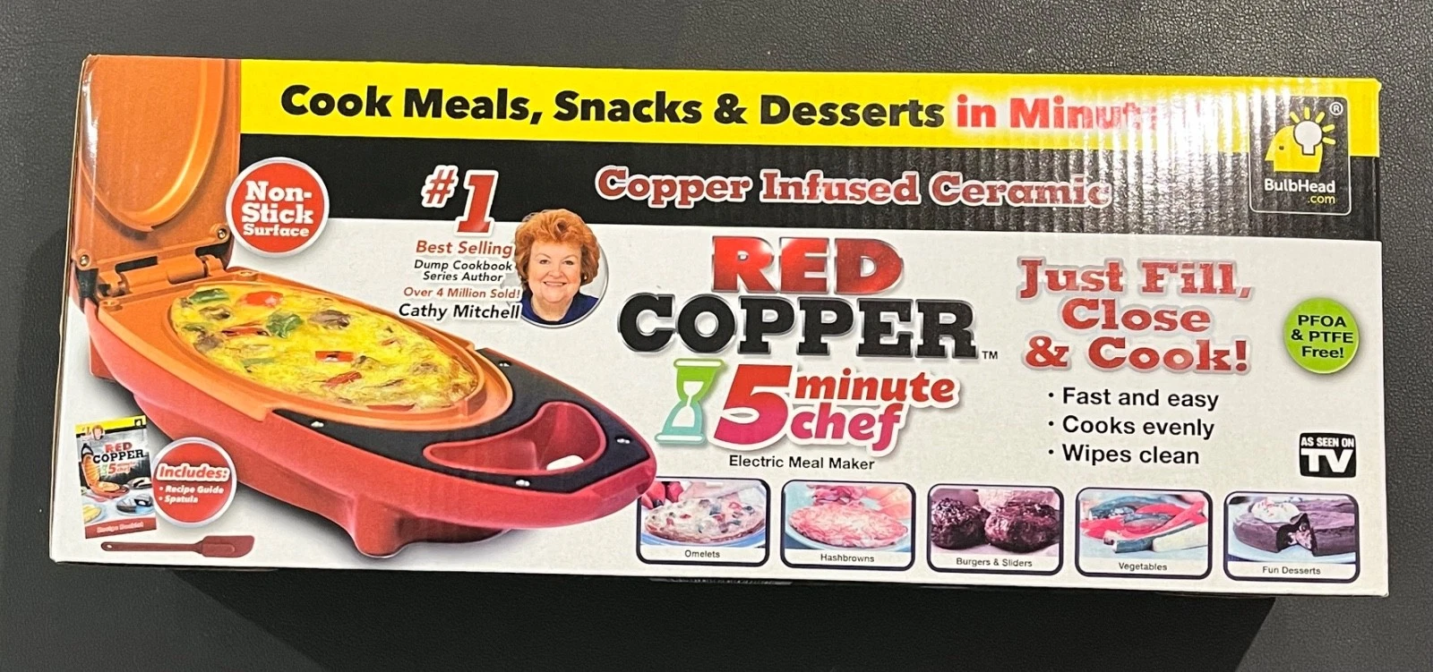 Copper Red 5 Minute Chef Electric Meal Omelet Maker Infused Ceramic Cooker New