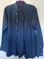 Eddie Bauer Dress Shirt Men  s Medium Blue Pinstripes Relaxed Fit Wrinkle Resist