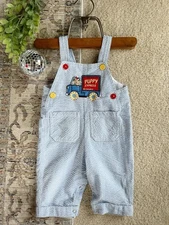 Puppy Express Vintage Seersucker Baby Overalls 6/9M 