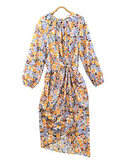 Sheike Vintage Dress Womens Wrap Midi Size 10 Blue Yellow Floral Twisted Front