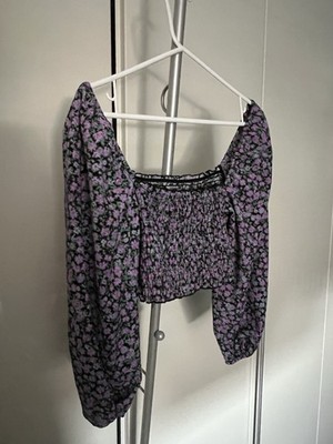 Crop Bluse Marke Pull&Bear Gr. EUR S Lila Grün Top