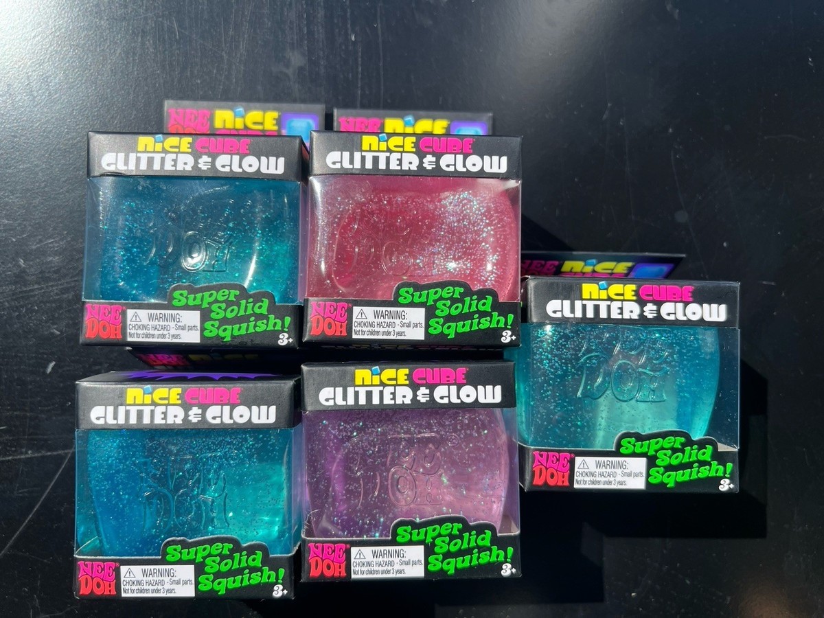 Nee Doh Needoh Nice Cube Glitter Glow PURPLE BLUE PINK SHIP Block