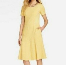 Talbots 10P Yellow Quilted Fit & Flare Dress Short Sleeve  w/ Pockets Coquette