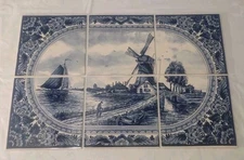 Vintage Set Of 6 Delft Blue Windmill Scene Hand Painted Tiles 6x6 Rare Signed