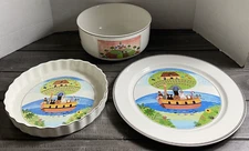 Villeroy  Boch Naif Laplau 9" Round Bowl 9" Pie 12 1/4" Cheese Plate Serving lot